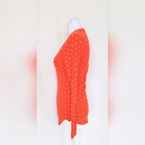 Old Navy Women's Size Small Polka Dot Thermal Waffle Knit Top Orange White - Picture 4 of 8